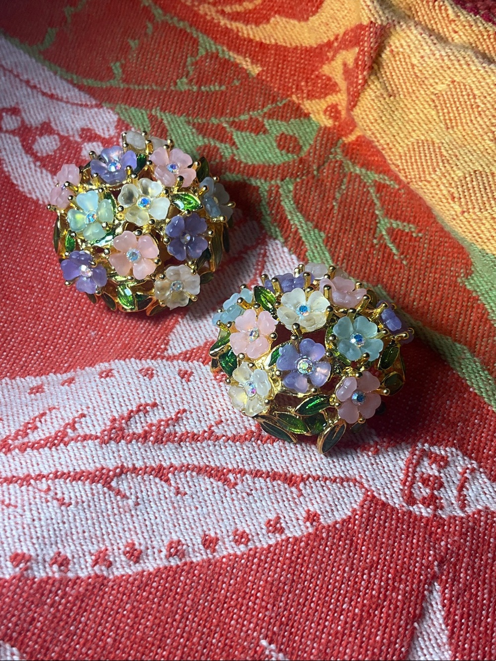 Joan Rivers Textured Gold Tone/ Enamel Floral Bouquet Statement Earrings